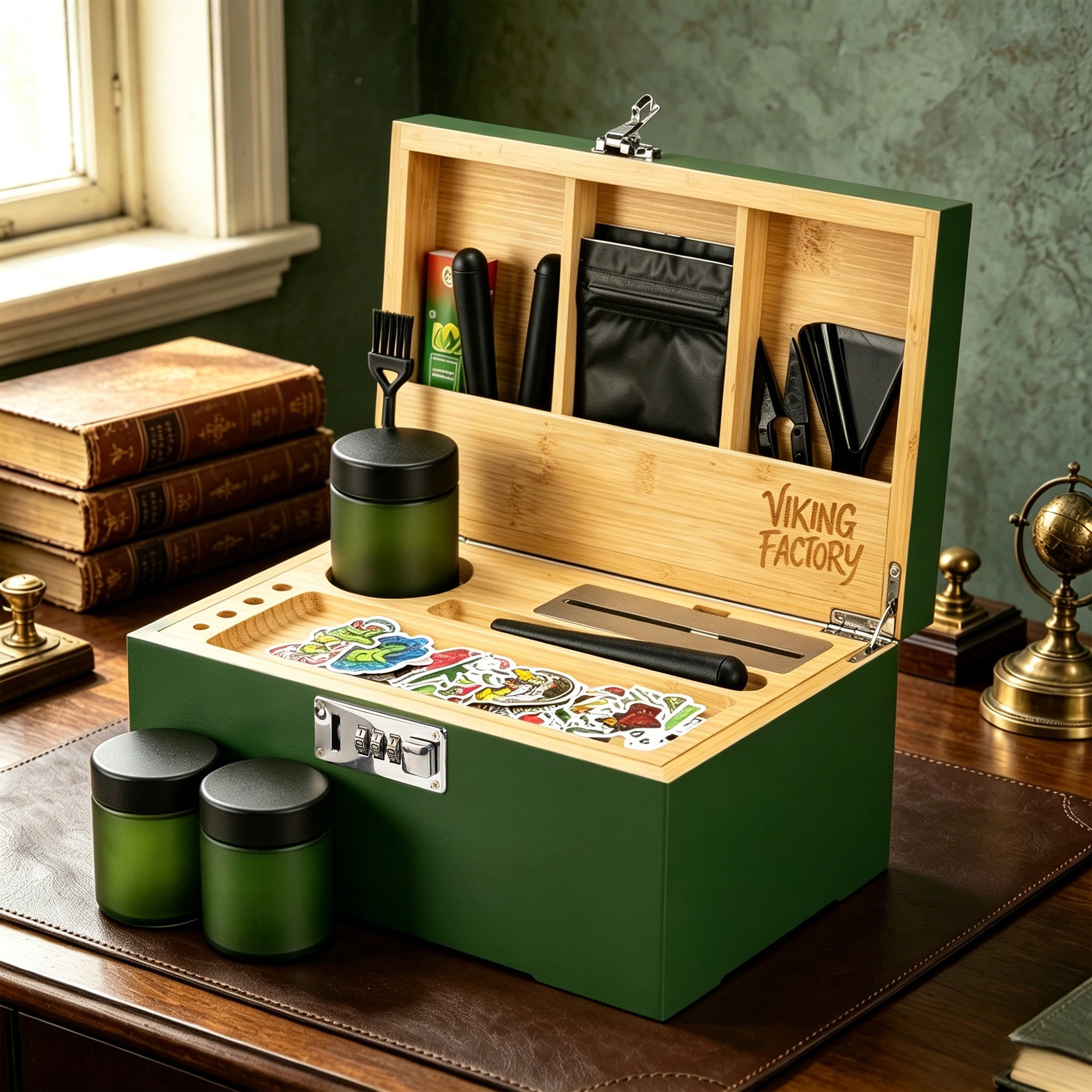Premium Wooden Stash Box Kit with Rolling Tray & Accessories
