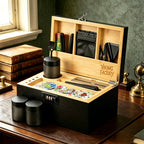 Midnight Black Wooden Stash Box with Rolling Tray & Accessories
