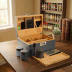 Slate Blue Wooden Stash Box with Rolling Tray & Accessories