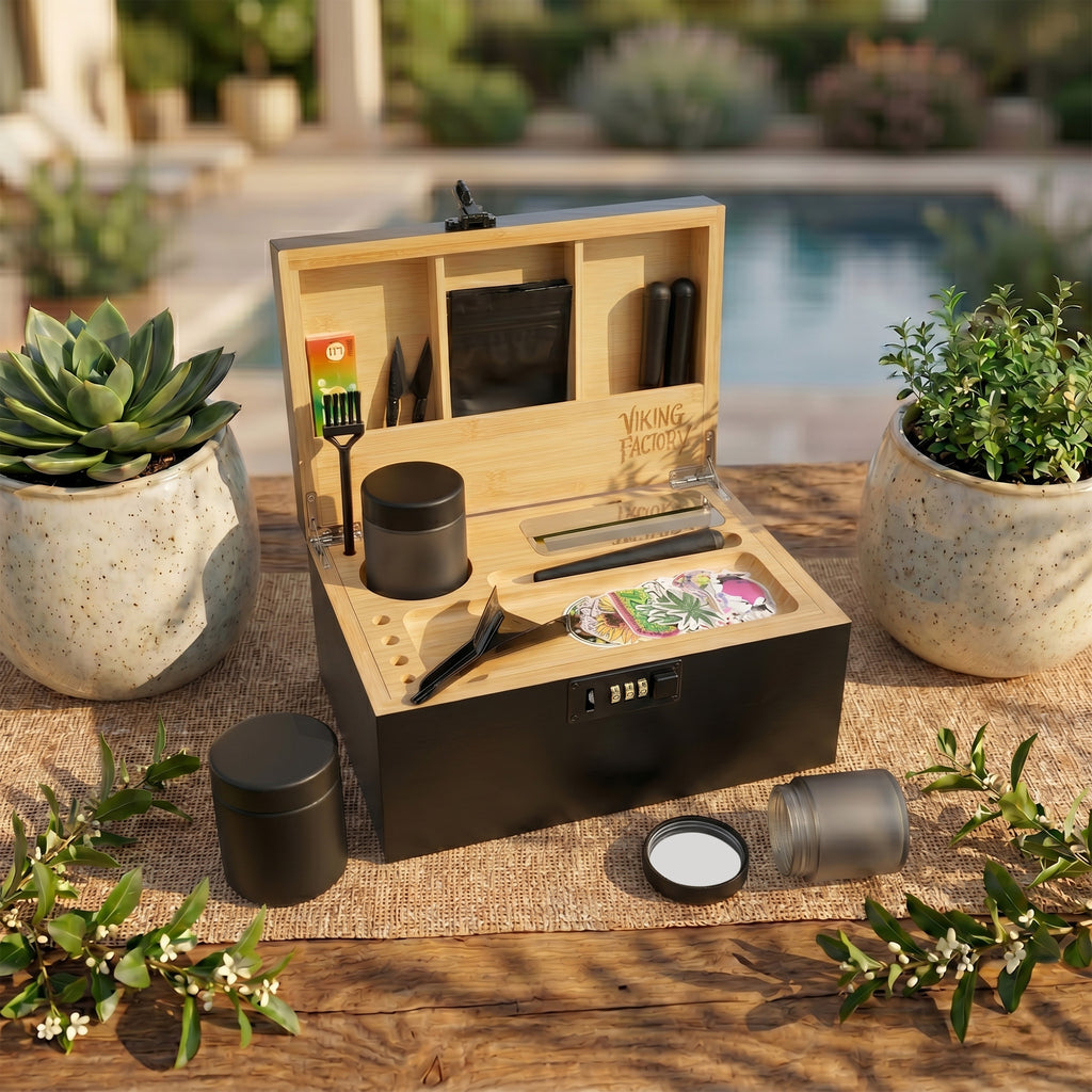 Premium Wooden Stash Box Kit with Rolling Tray & Accessories