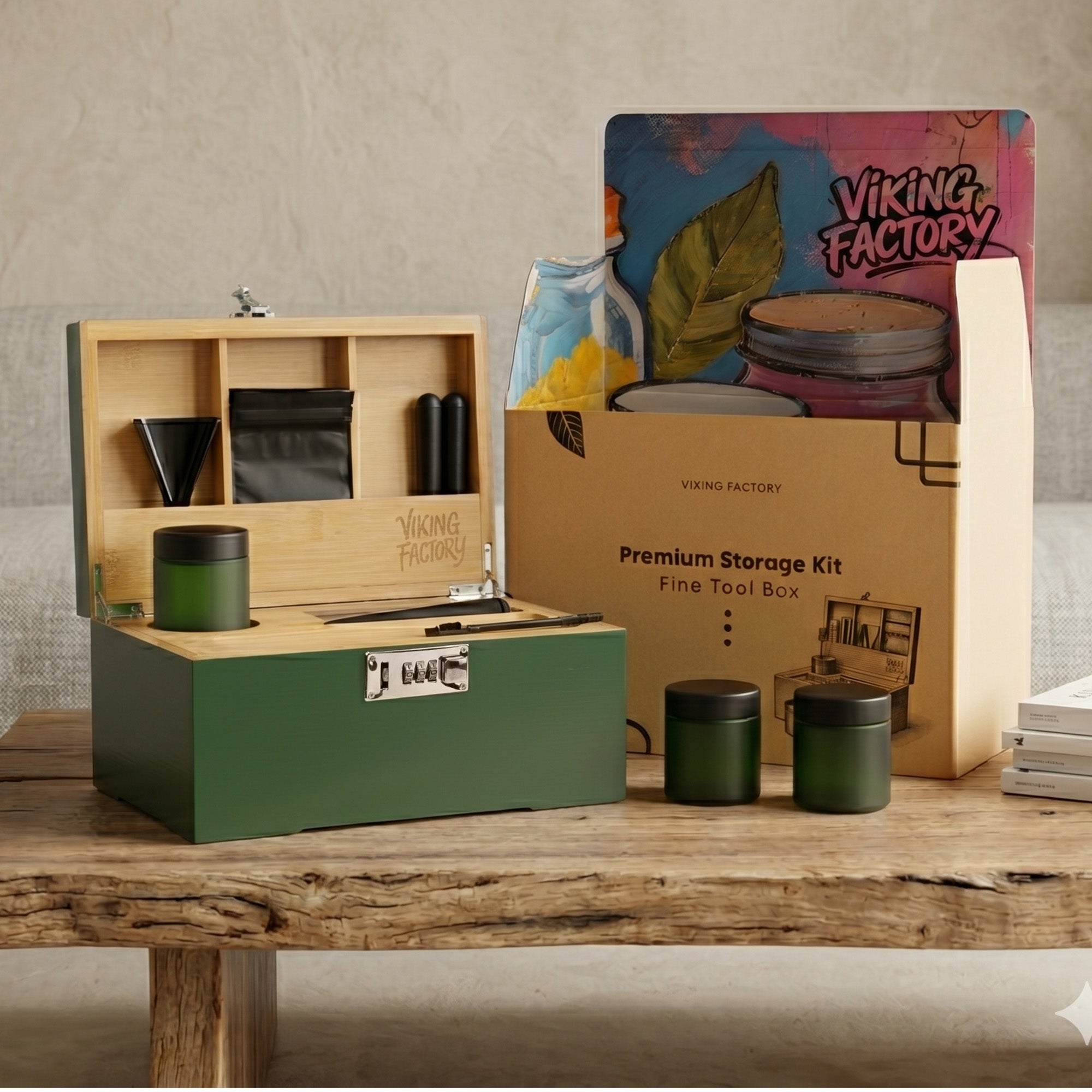 Premium Wooden Stash Box Kit with Rolling Tray & Accessories
