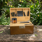 Walnut Brown Wooden Stash Box with Rolling Tray & Accessories