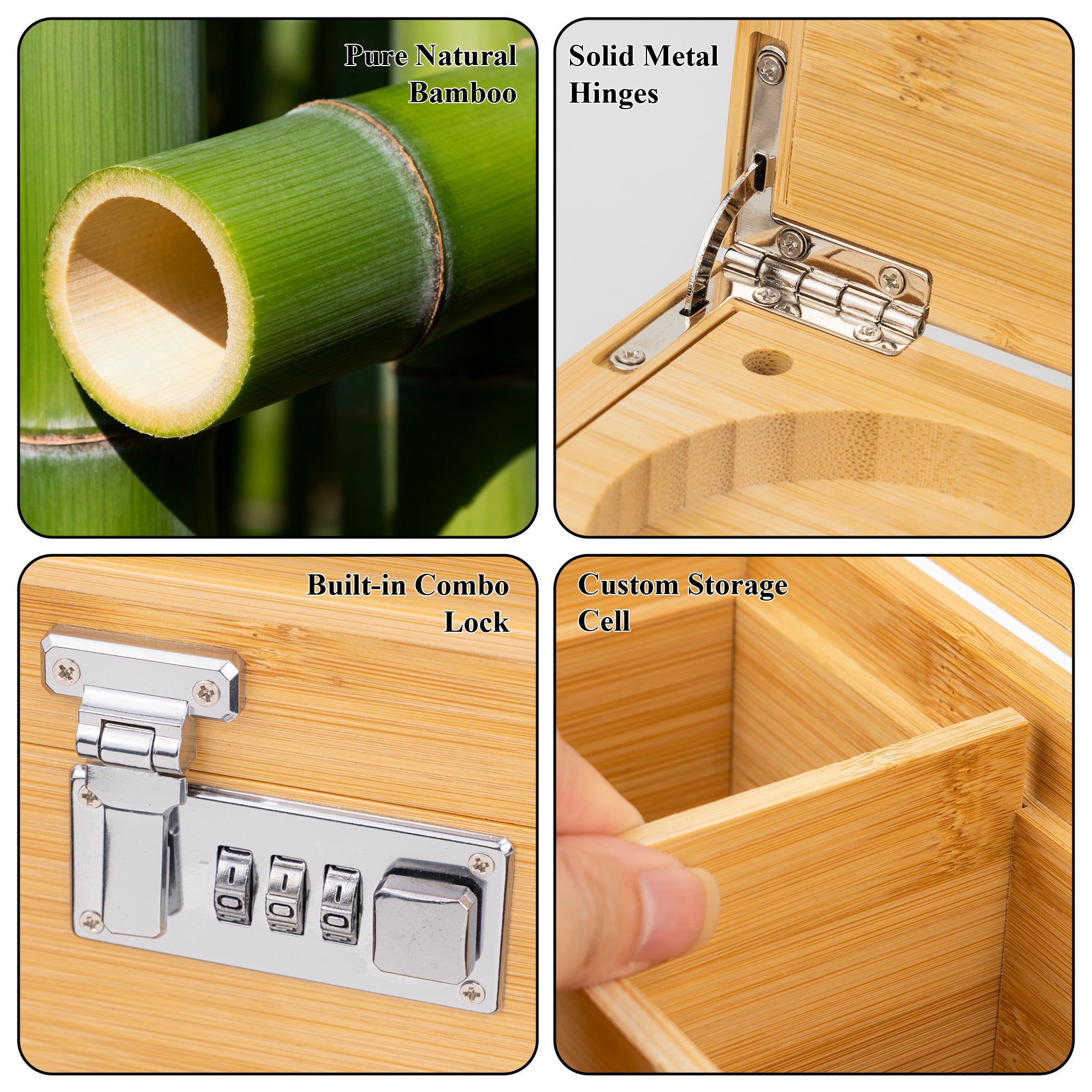 Natural Bamboo Stash Box with Rolling Tray &amp; Accessories