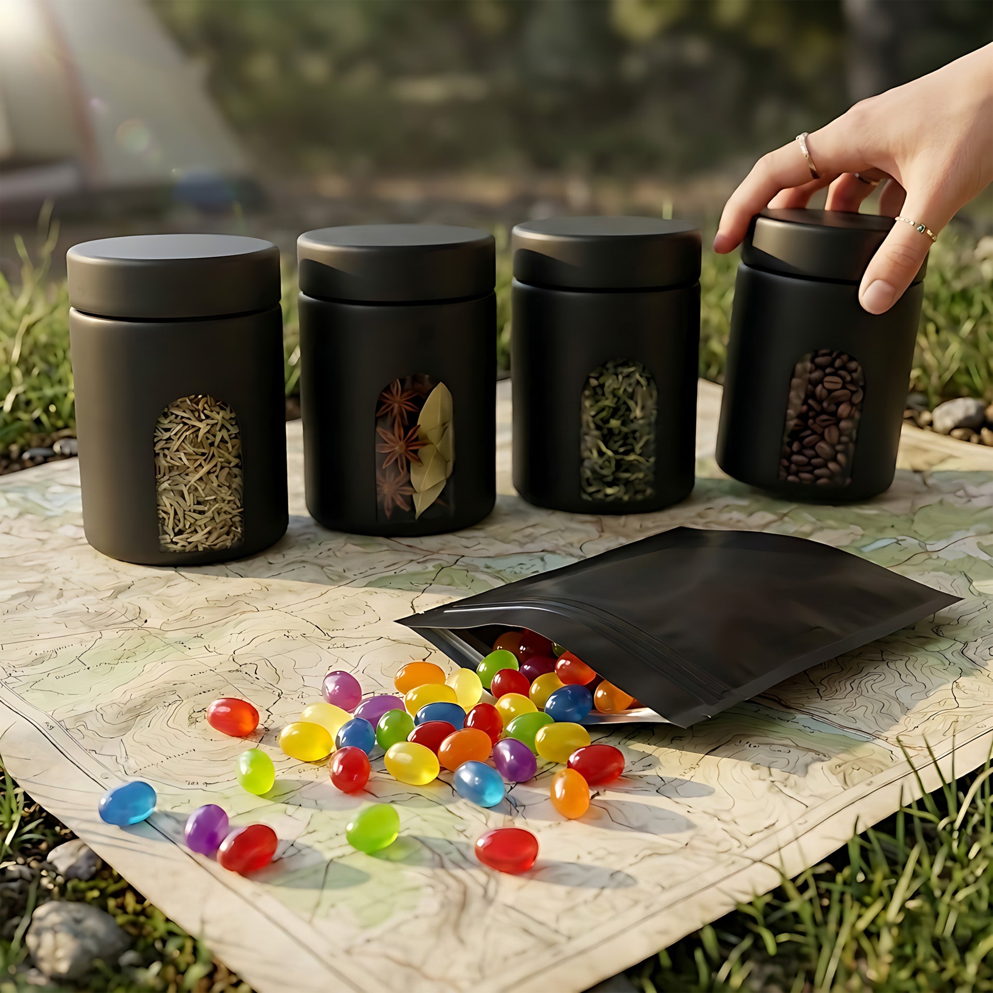 Airtight Storage Jar Gift Set – 4 Jars, 5 Smell Proof Bags & 2 Marker Pens