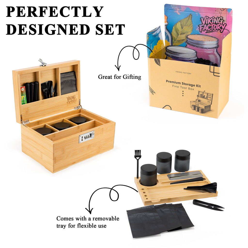 Premium Wooden Stash Box Kit with Rolling Tray & Accessories