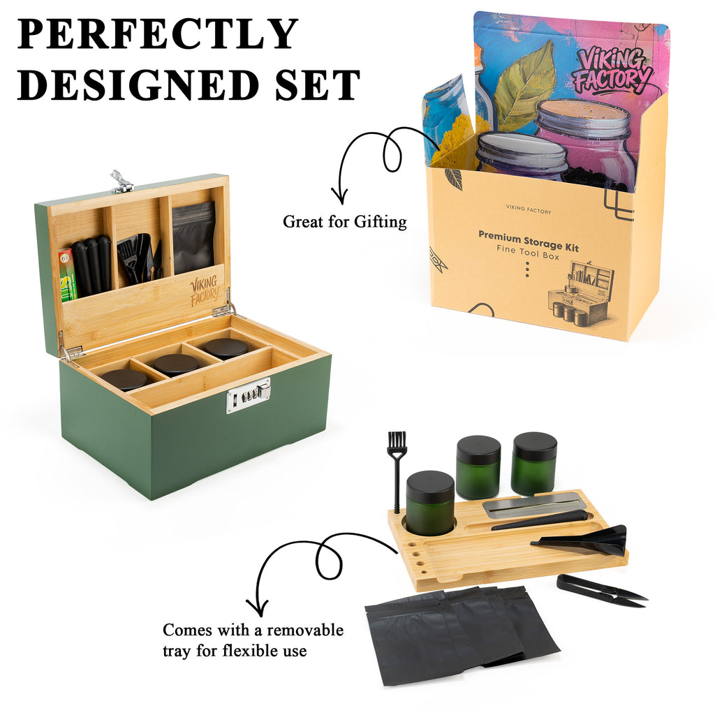 Forest Green Premium Wooden Stash Box Gift Set with Rolling Tray