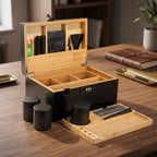Midnight Black Wooden Stash Box with Rolling Tray & Accessories