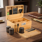 Natural Bamboo Stash Box with Rolling Tray &amp; Accessories