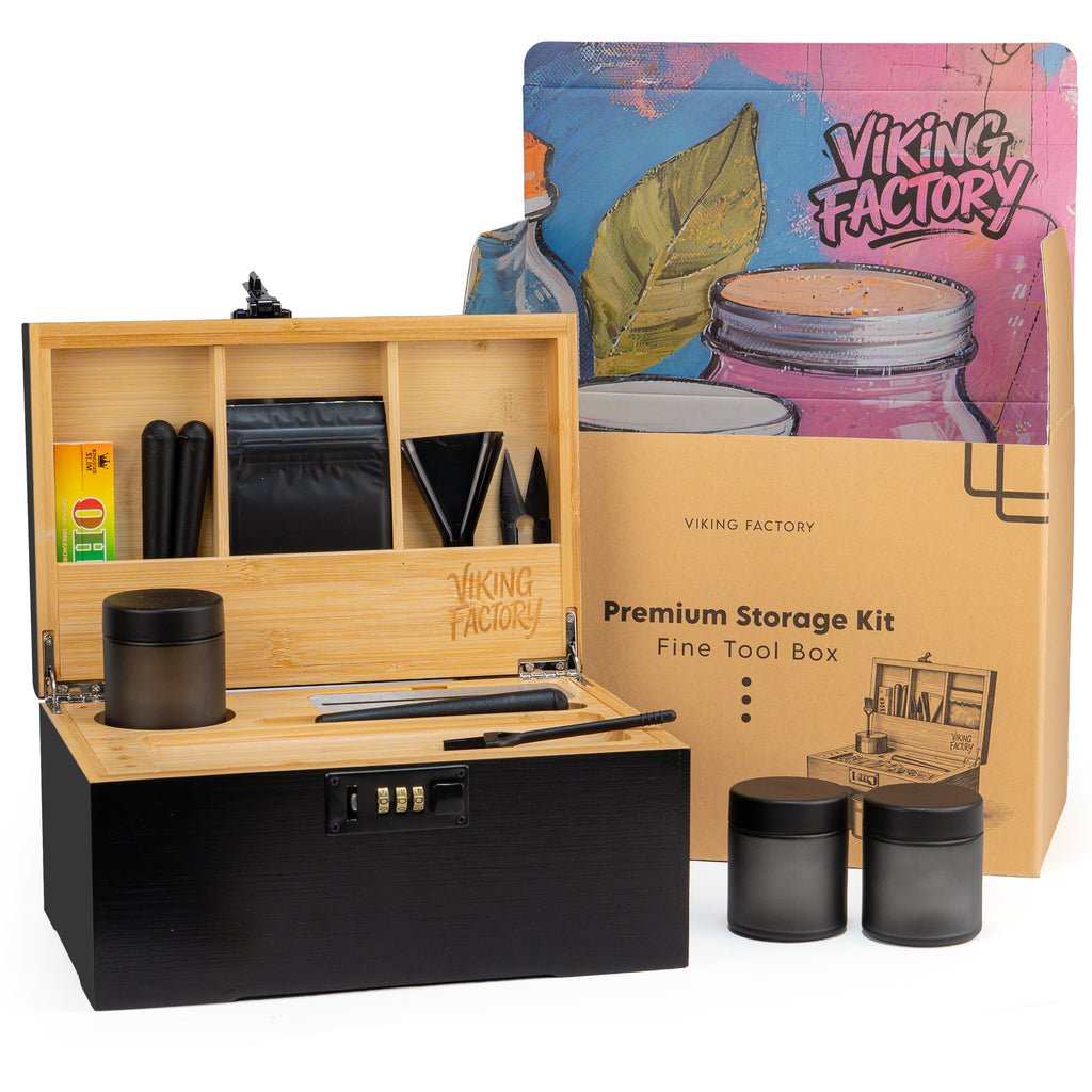 Midnight Black Wooden Stash Box with Rolling Tray & Accessories