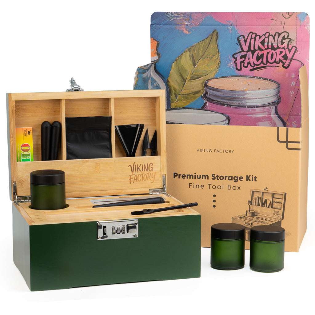 Forest Green Premium Wooden Stash Box Gift Set with Rolling Tray