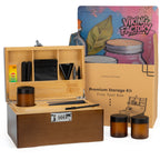 Walnut Brown Wooden Stash Box with Rolling Tray & Accessories