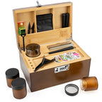 Walnut Brown Wooden Stash Box with Rolling Tray & Accessories