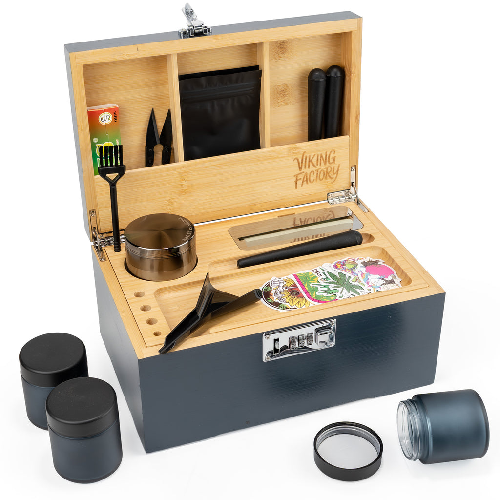 Premium Wooden Stash Box Kit with Rolling Tray & Accessories
