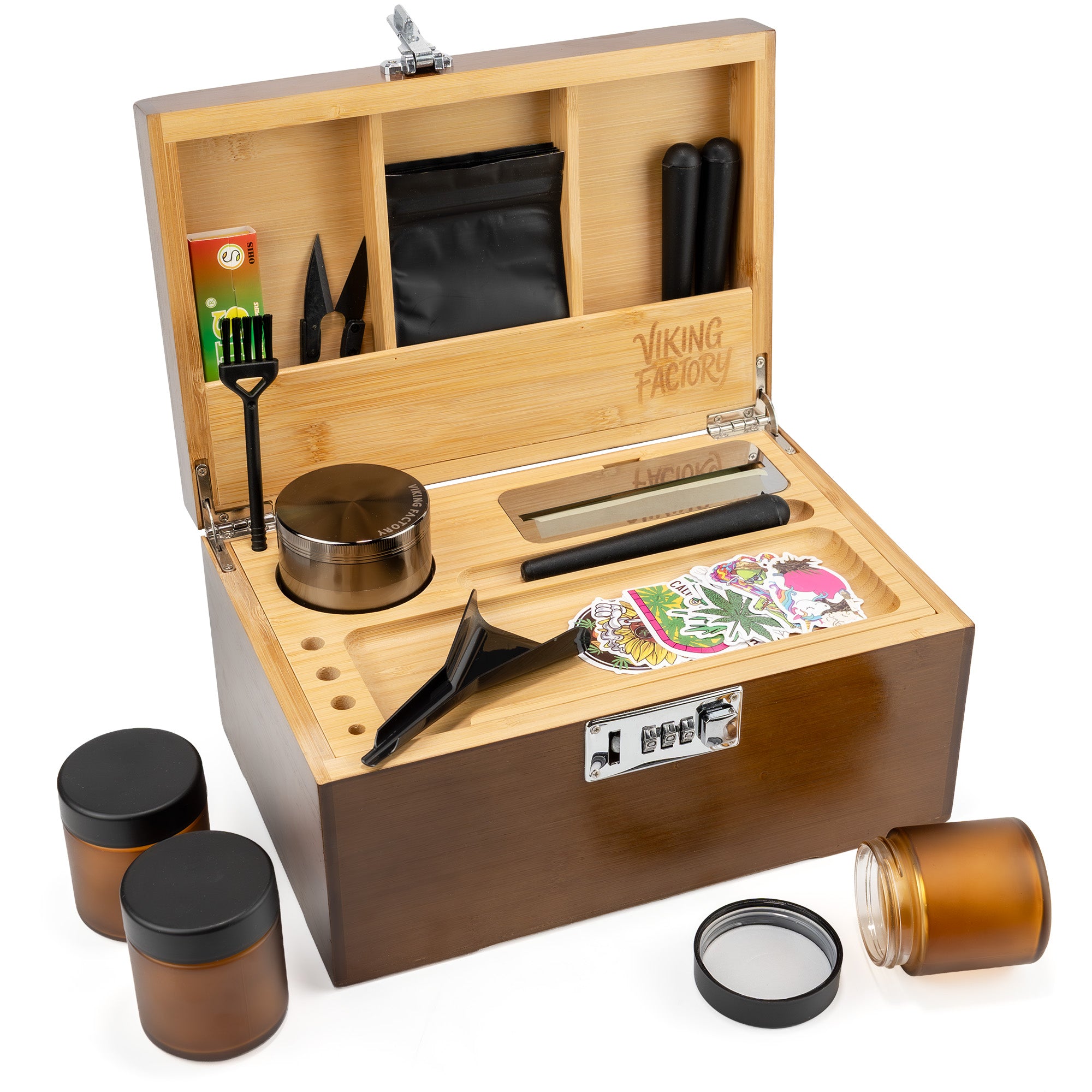 Premium Wooden Stash Box Kit with Rolling Tray & Accessories