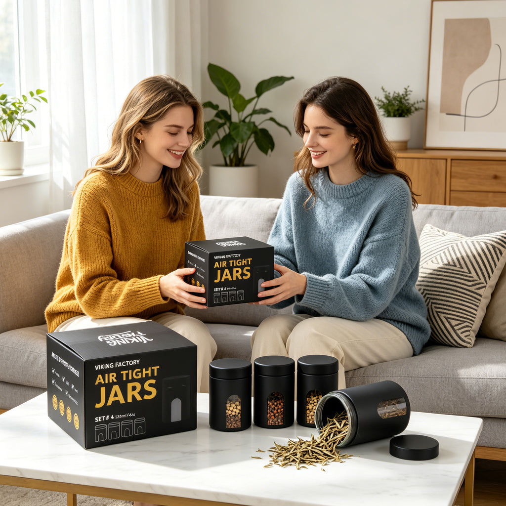 Airtight Storage Jar Gift Set – 4 Jars, 5 Smell Proof Bags & 2 Marker Pens