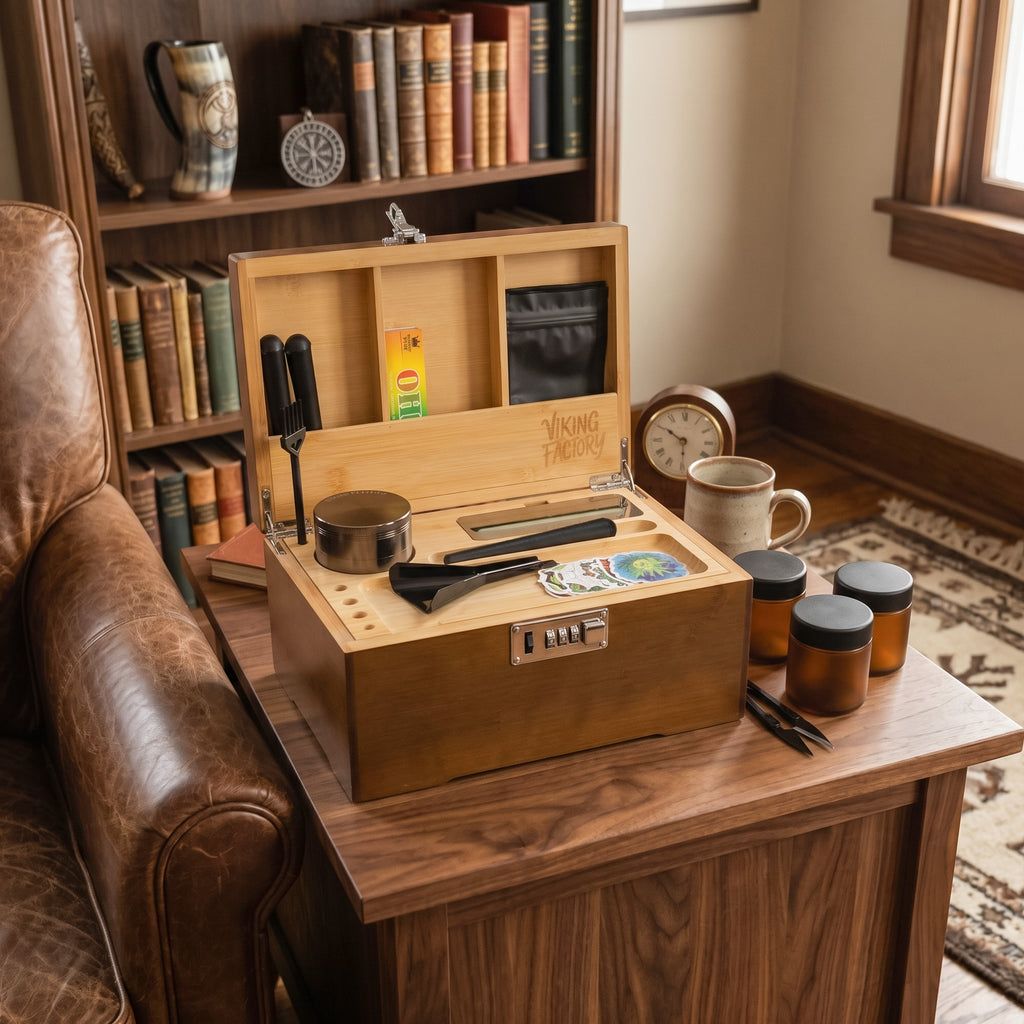Premium Wooden Stash Box Kit with Rolling Tray & Accessories