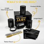 Airtight Storage Jar Gift Set – 4 Jars, 5 Smell Proof Bags & 2 Marker Pens