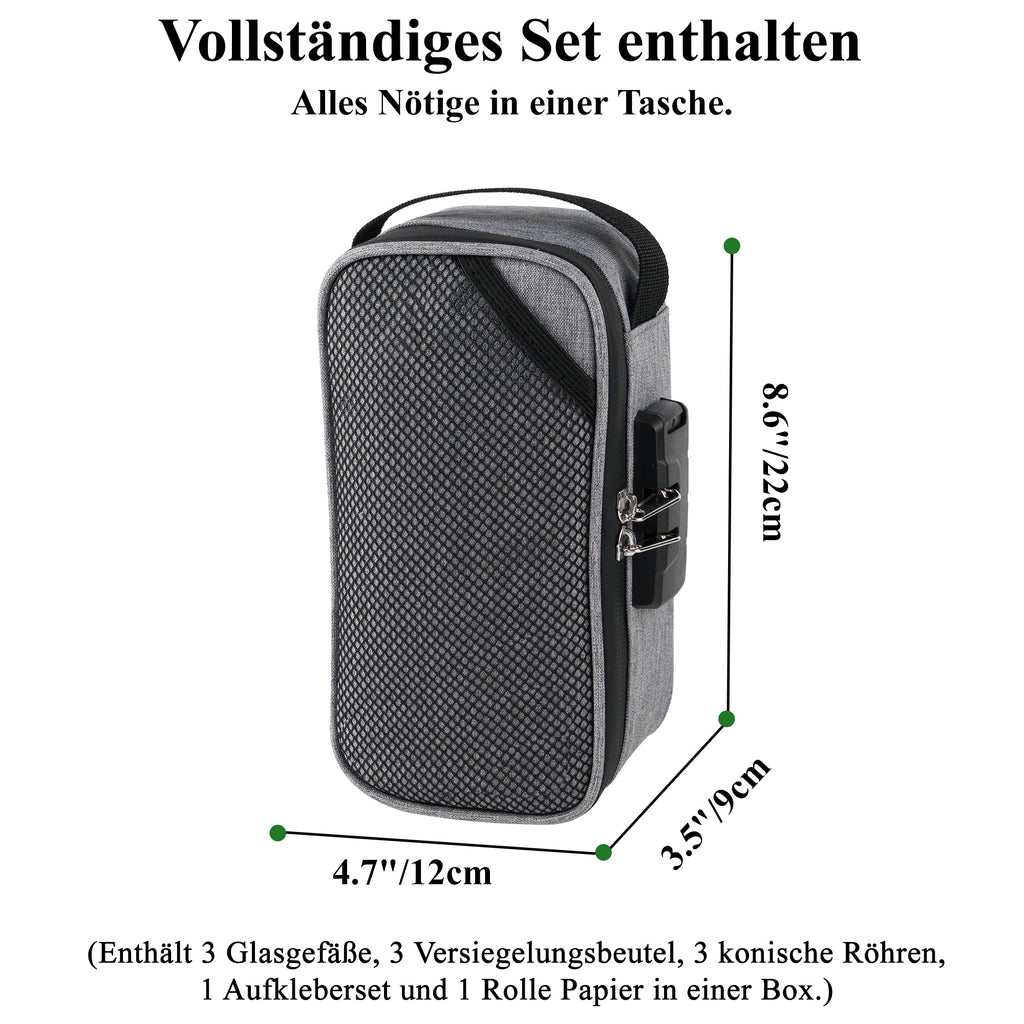 Gray Smell Proof Bag with Lock Gift Set – Includes 3 Glass Jars, 3 Pre-Roll Storage Tubes, Rolling Papers & Sealed Bags