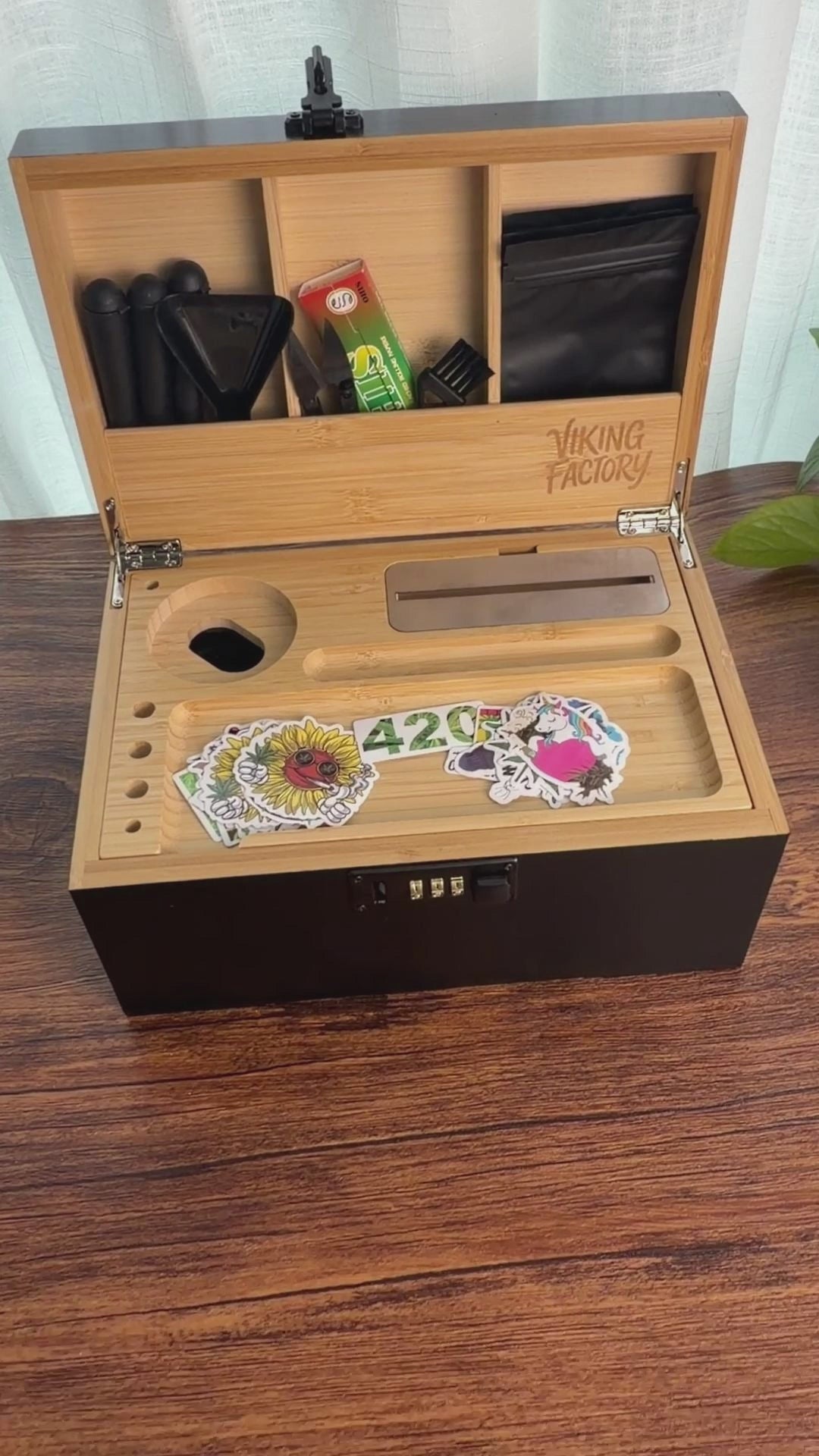 Premium Wooden Stash Box Kit with Rolling Tray & Accessories